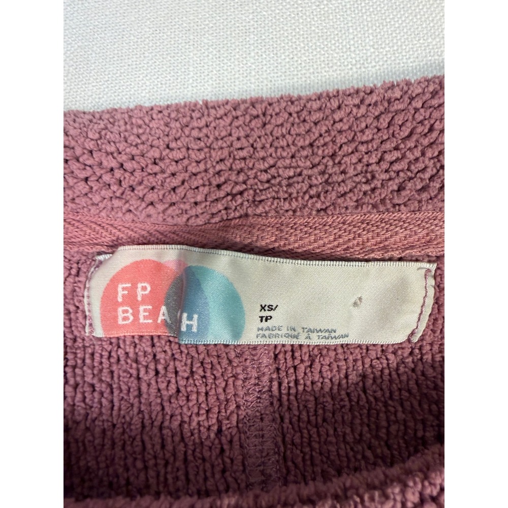 Free People Beach XS Mauve Textured Waffle Knit Crop Balloon Sleeve Sweatshirt - Picture 4 of 8